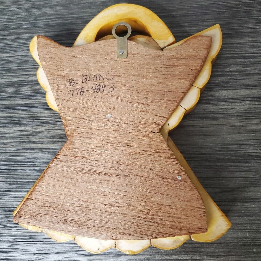 Hand Crafted Wooden Angel‎ Halo 3D Plaque Wall Hanging Religious Decoration 6.5